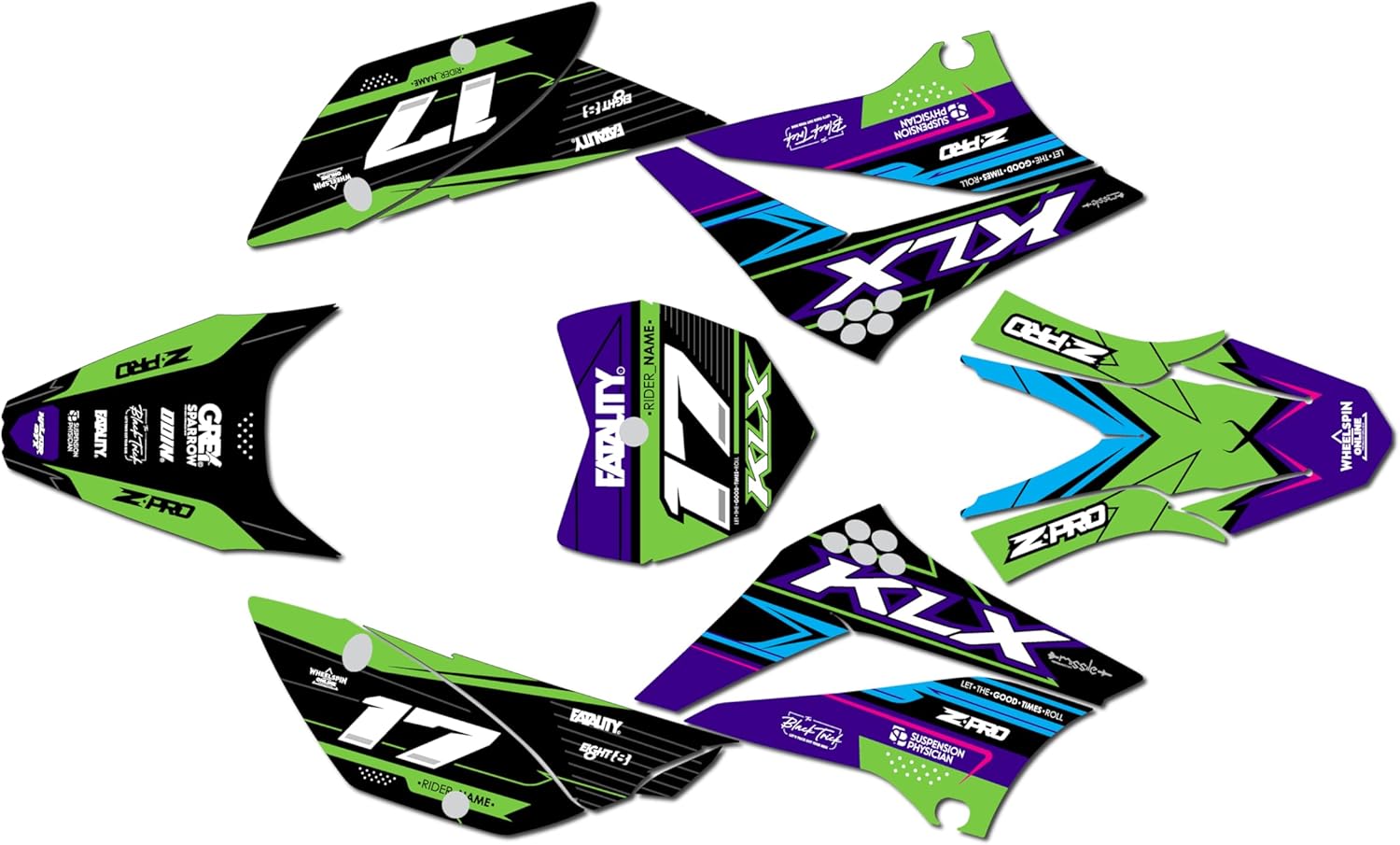 Graphics Kit for Kawasaki KLX110, KLX110R/RL (2010-2024) AXIS Series White 09 Mil - Dirt bike Custom Racing Graphics Decals Stickers Kit, no-plastics