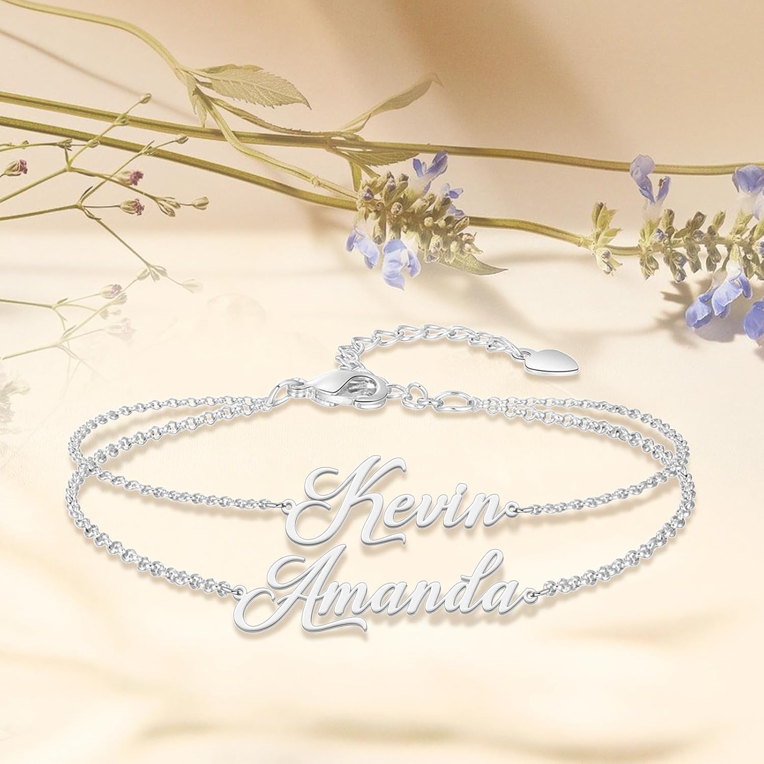 LucySky Custom Bracelets with 2 Names for Women, 925 Sterling Silver Adjustable Personalized Name Anklet, Custom Bracelets Summer Beach Jewelry Dainty Gifts for Wife, Sister, Friends