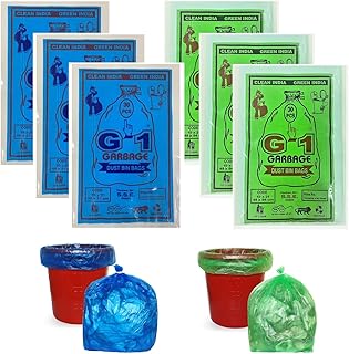 G 1 Garbage Bags Home Kitchen Dry & Wet Waste 19 X 21 Inch Medium Size 180 Pieces Pack of 6 30 Pcs in Each Pack 3 Pack Green & 3 Pack Blue Disposable Dustbin Covers