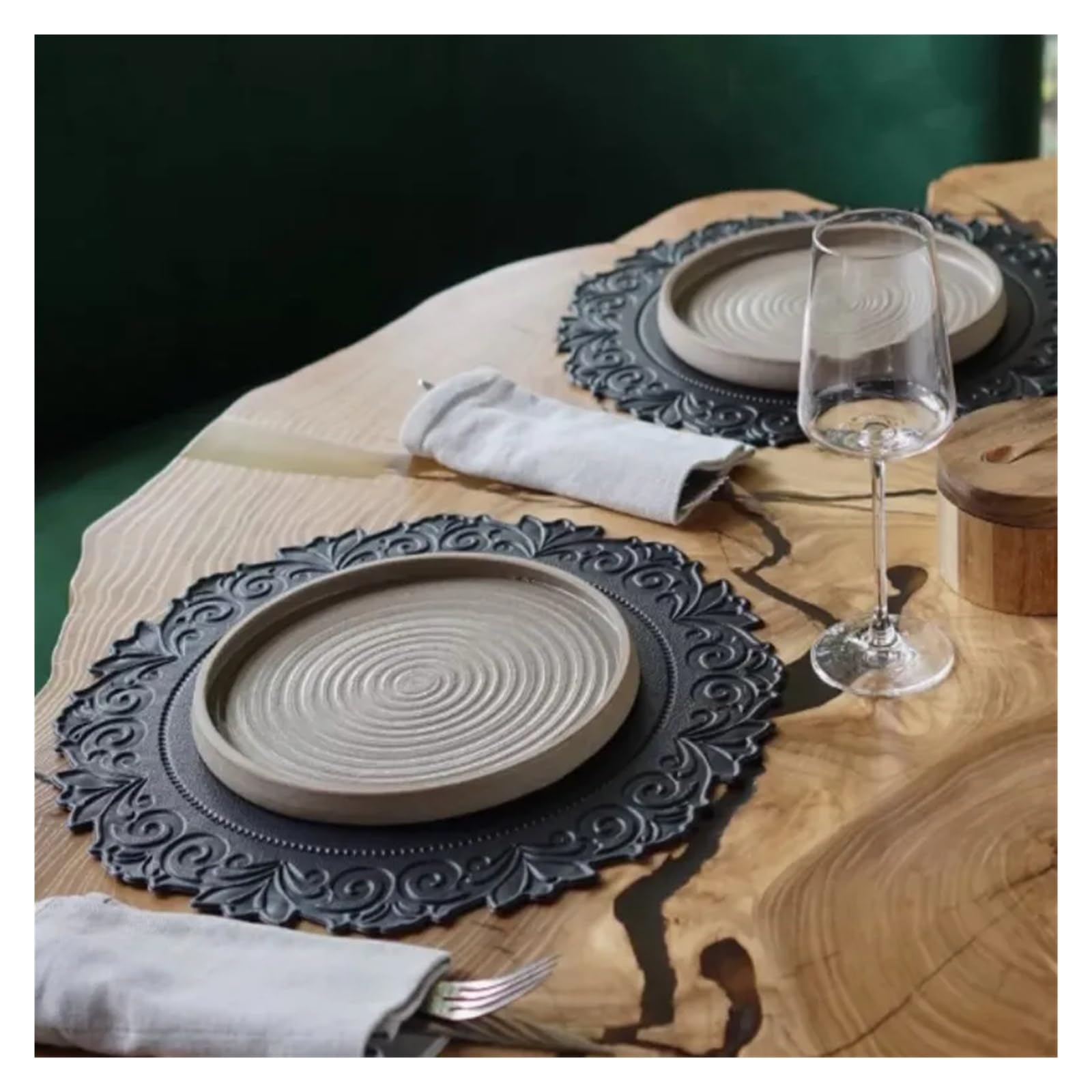 Faux Leather Placemats Lot de 1, 4 ou 6 Sets Table Ronds en Similicuir, Accessoires Cuisine, for l'extérieur et l'intérieur(Blue,6pcs Round 38cm)