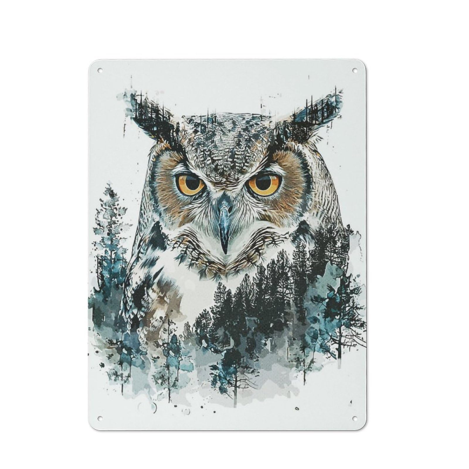 Junmoney Oil Paint Owl Portrait Retro Metal Wall Sign 40X30cm With For Living Room Wall, Housewarming Wall Decor For People Furnishing Living Room