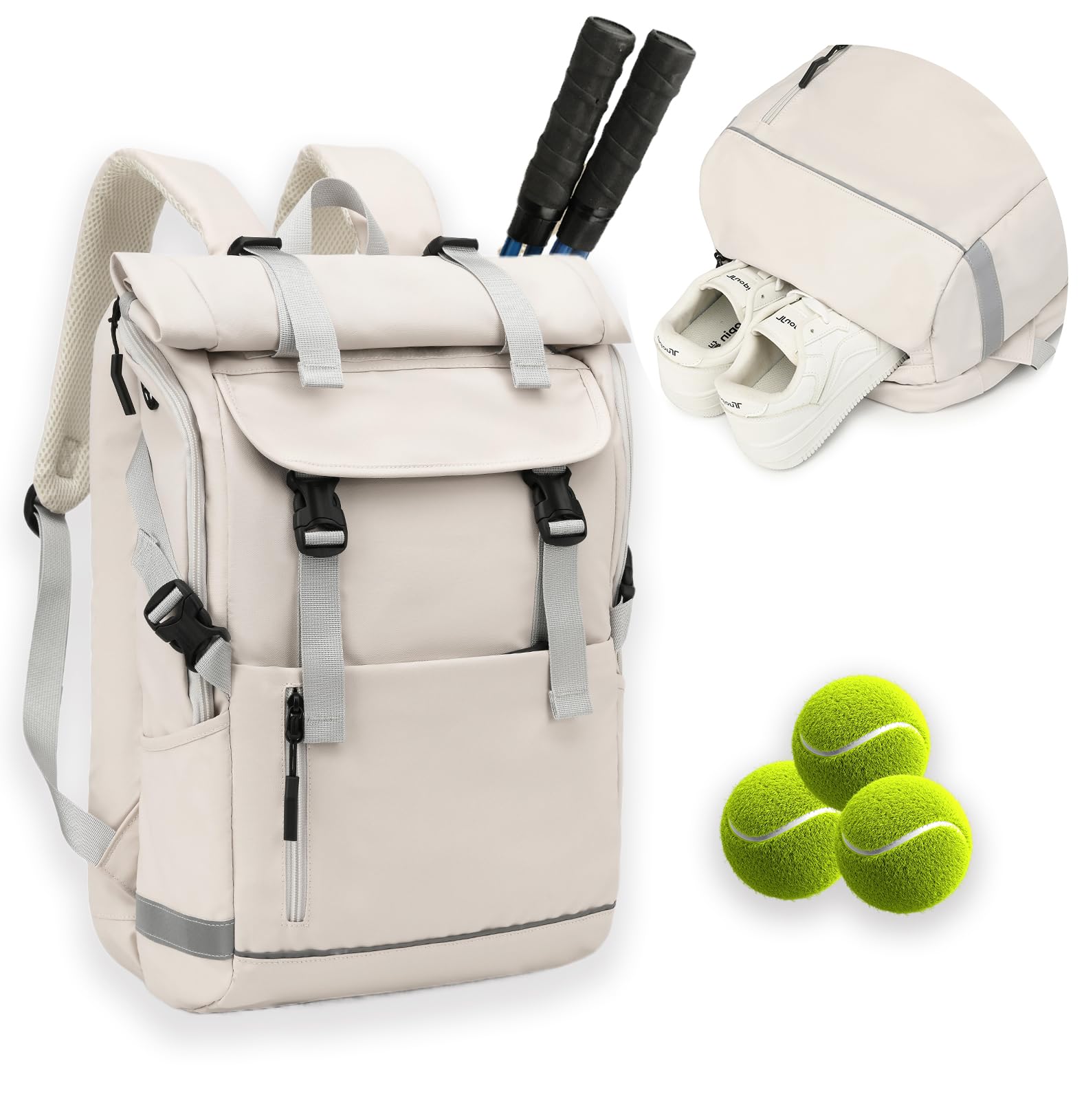 BlesMaller Sac à Dos Tennis Tactique - 35L, Compartiment Chaussures, Protection Raquette, Nylon Résistant, Homme Femme
