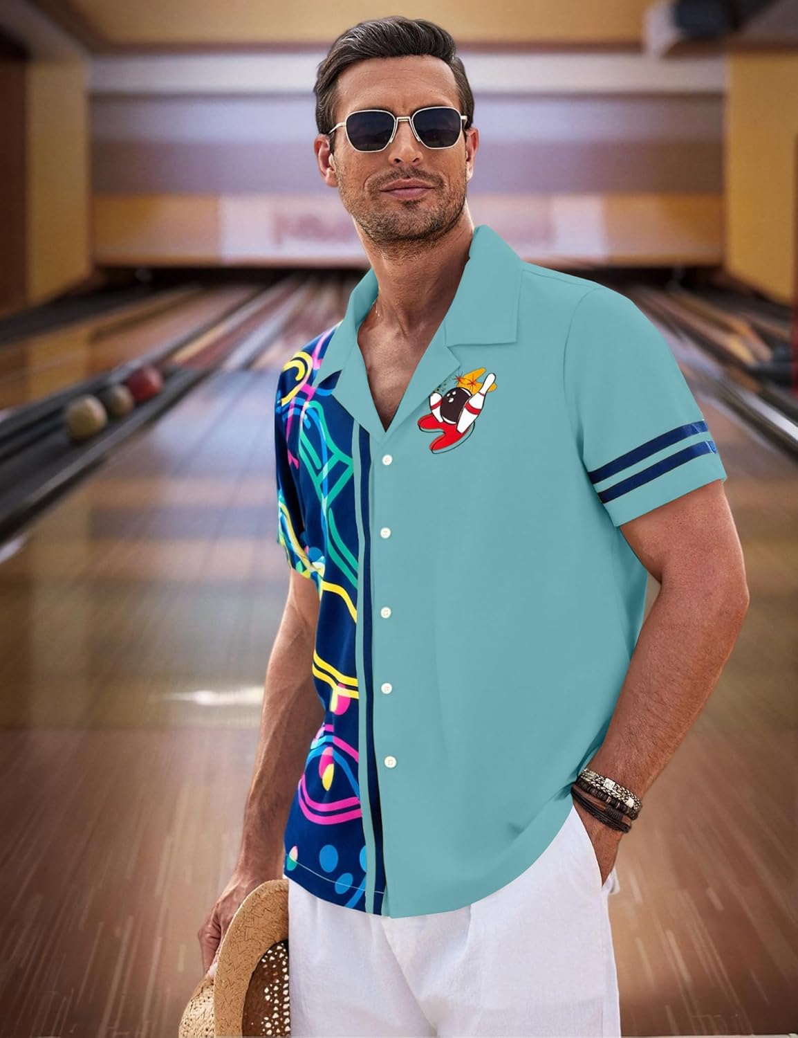 Hawaiian Bowling Shirts Men Retro Funny Sport Bowler Shirt Beach Summer Tee Tropical Vacation Button Down Short Sleeve Tops - Image 3