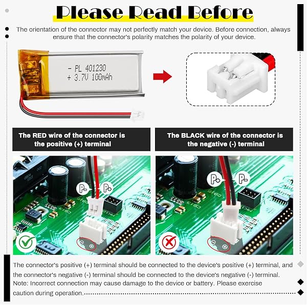 Batterie LiPo 3.7V 100mAh 401230 - Batterie Lithium-polymère Rechargeable avec Carte de Protection et connecteur Micro JST 1.25 pour appareils électroniques - 5