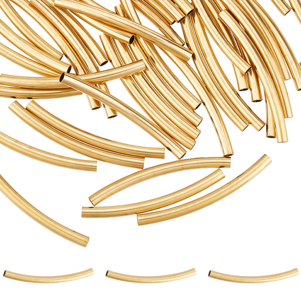 UNICRAFTALE About 50Pcs 304 Stainless Steel Tube Beads Long Curved Tube Noodles Beads 25mm Golden Tube Spacer Beads Connector Loose Beads for DIY Wrist Bracelet Anklet Necklace Jewelry Making