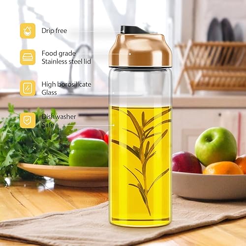 Miniatura 4 de Aelga Accesorios de cocina de cobre - Dispensador de aceite de vidrio - Botella dispensadora de aceite de oliva de cobre para cocina con boquilla de