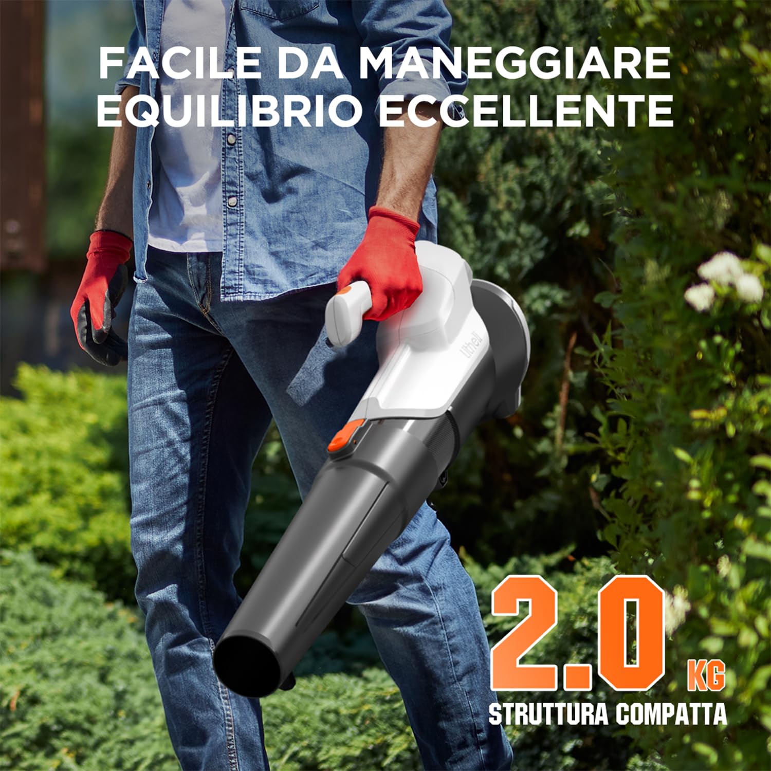 Litheli Soffiatore a Batteria,137 km/h, 604 m³/h, Raccogli Foglie da Giardino con Batteria 20V 2.0AH, Design Leggero,Doppia Velocità