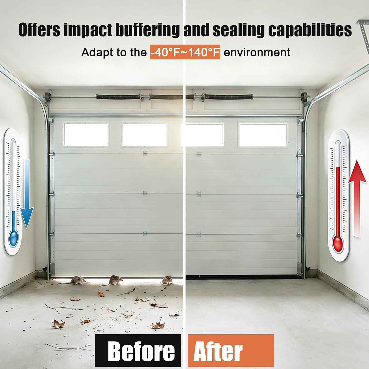 Garage Door Seals Bottom Rubber – 16.5FT EPDM Weatherproof Seal with Pre-Drilled Aluminum Track Retainer Kit, Fits 8-20FT Doors, Rodent Proof, Noise Reducing (1.57" Width, Black)