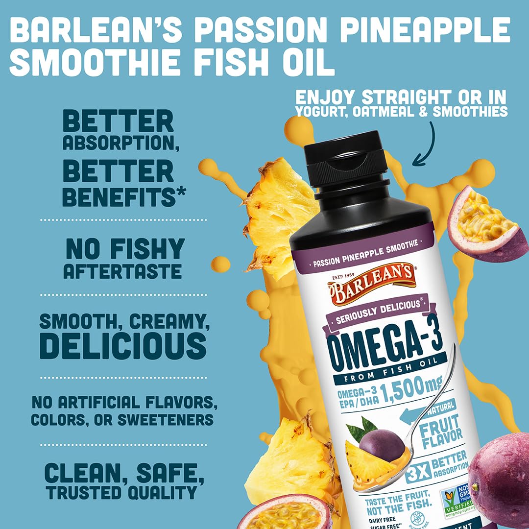 Barlean's Omega Ultra High Potency Passion Ananas Swirl Olej rybny, 1500 mg, 473.6 g