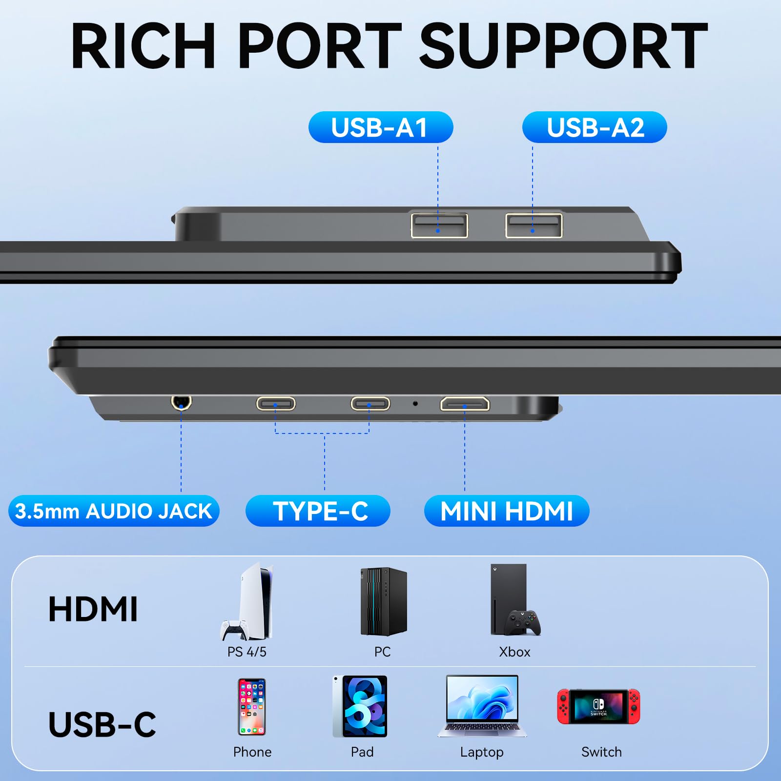 Nuovo Monitor Portatile, 24" 1080P FHD 100Hz Monitor Gaming, Schermo Portatile IPS Wide View, Monitor Ultrawide per Laptop, Desktop, MacBook, PS4 / 5 con Kickstand VESA Compatibile