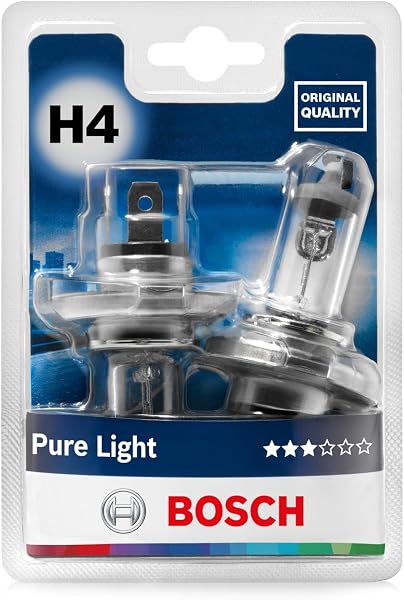 Bosch Lampadine Alogene H4 Pure Light, 12 V 60/55 W, Ricambio di Qualità Originale- Attacco P43t - Confezione da 2 Lampadine - 1