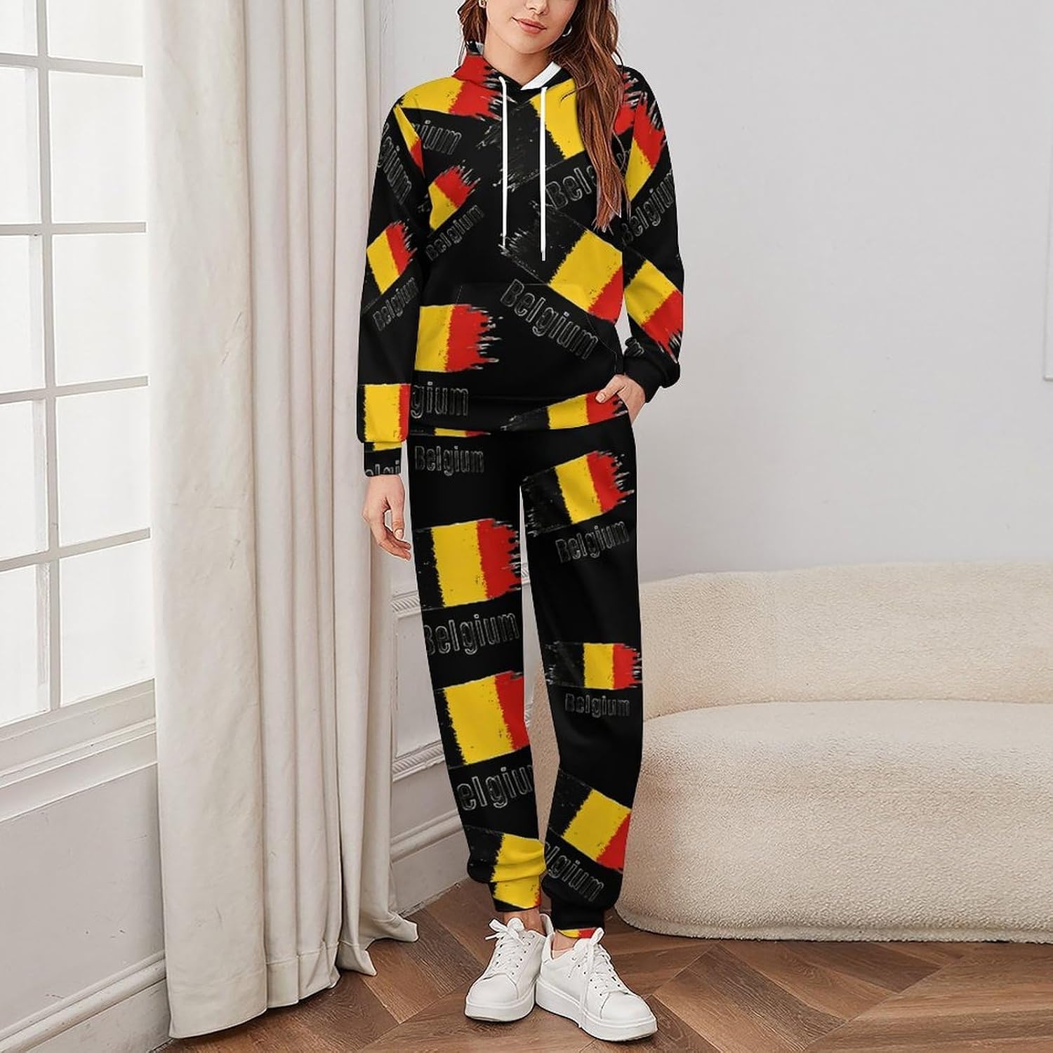 Belgium Belgian Logo Sweatshirts for Men Two Piece Casual Hoodie Tracksuit Jogger Pants