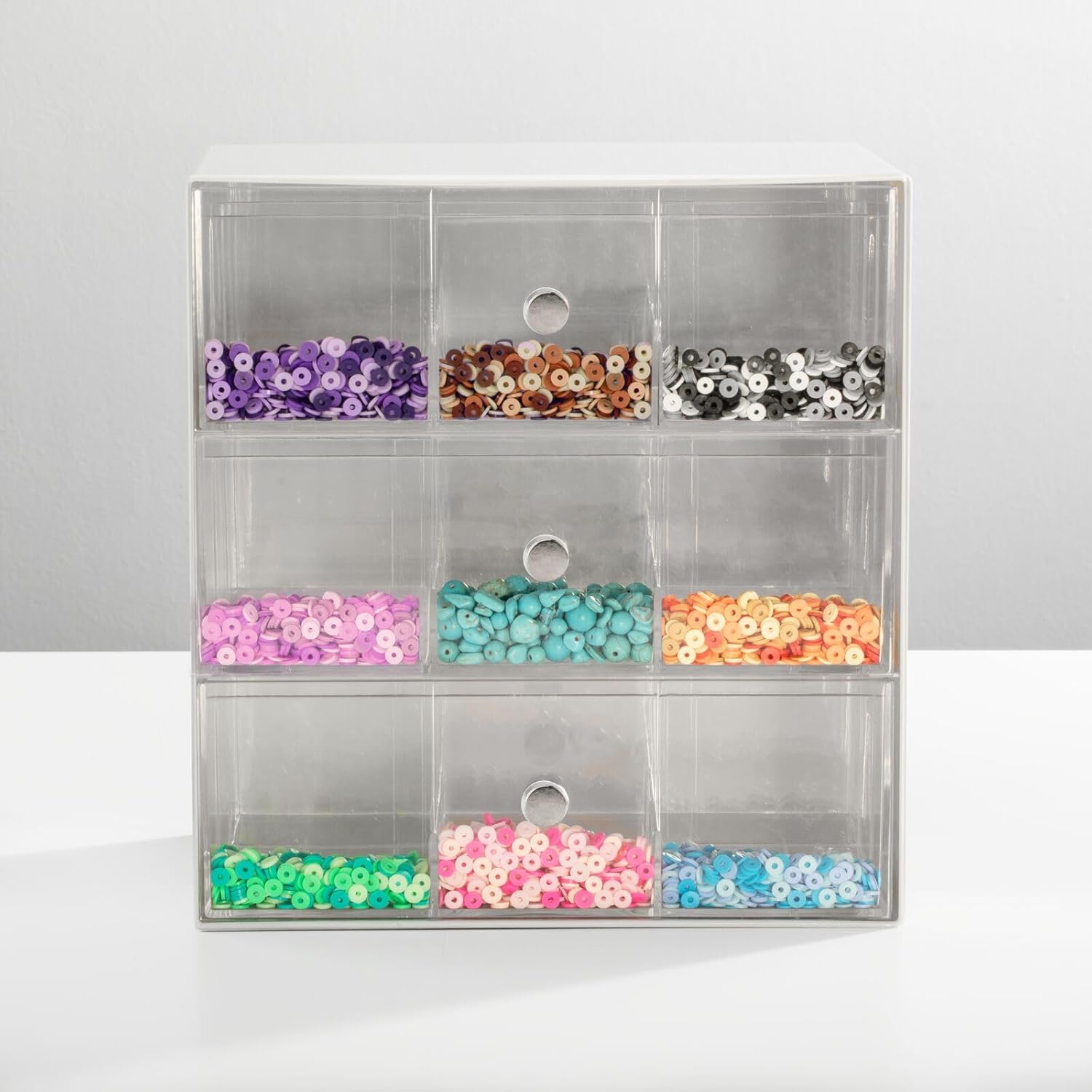 mDesign Plastic Tea Bag Caddy Box Storage Container Organizer Holder with 3 Drawers - for Kitchen Pantry, Cabinet, Countertop - Holds Coffee, Sugar Packets - Lumiere Collection, Light Gray/Clear