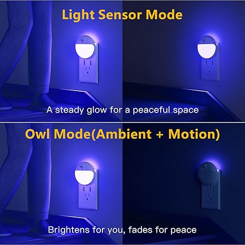Miniatura 3 de Paquete de 2 luces nocturnas enchufables con sensor de movimiento y sensor de atardecer a amanecer, atenuación continua, luz nocturna LED azul con 3