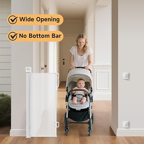 Miniatura 7 de Puerta retráctil para bebés, puerta de seguridad de malla de 55 pulgadas de ancho x 34 pulgadas de alto para perros y bebés, uso en interiores y