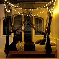 Vista 2 de Twinkle Star Mosquitera de 4 esquinas con 100 luces LED de estrella, funciona con pilas, cortinas de cama para cama