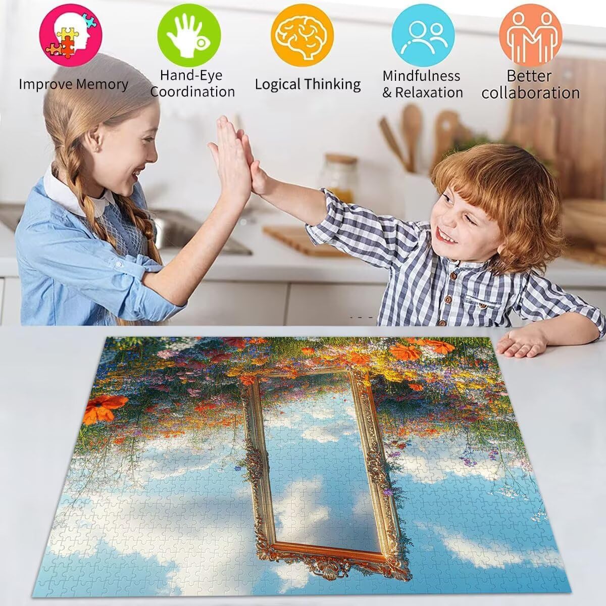 Puzzle z lustrem, dla dorosłych, dzieci, 3000 elementów, imponujące, klasyczne puzzle, ciężkie kwiaty od 8, 9, 10 lat, dla dziewcząt i chłopców, sztuka Jigsaw Educa, do dekoracji i prezentów, 81 x 122