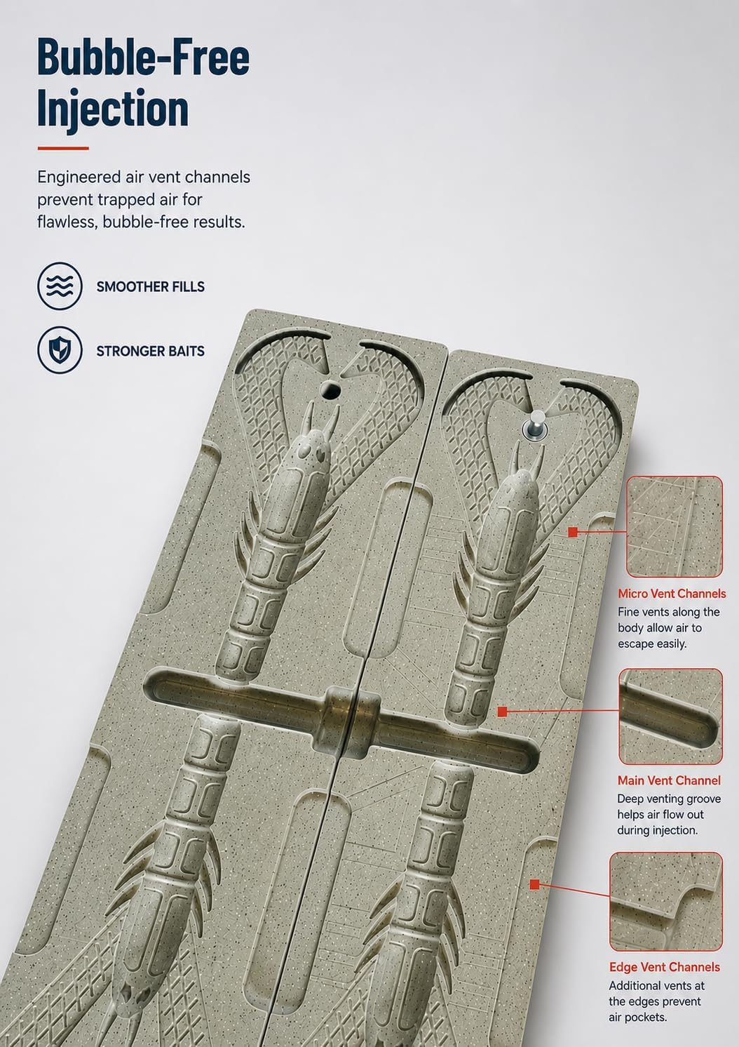 Smedioks Soft Plastic Injection Mold 2-Cavity 4" Googan Krackin Craw