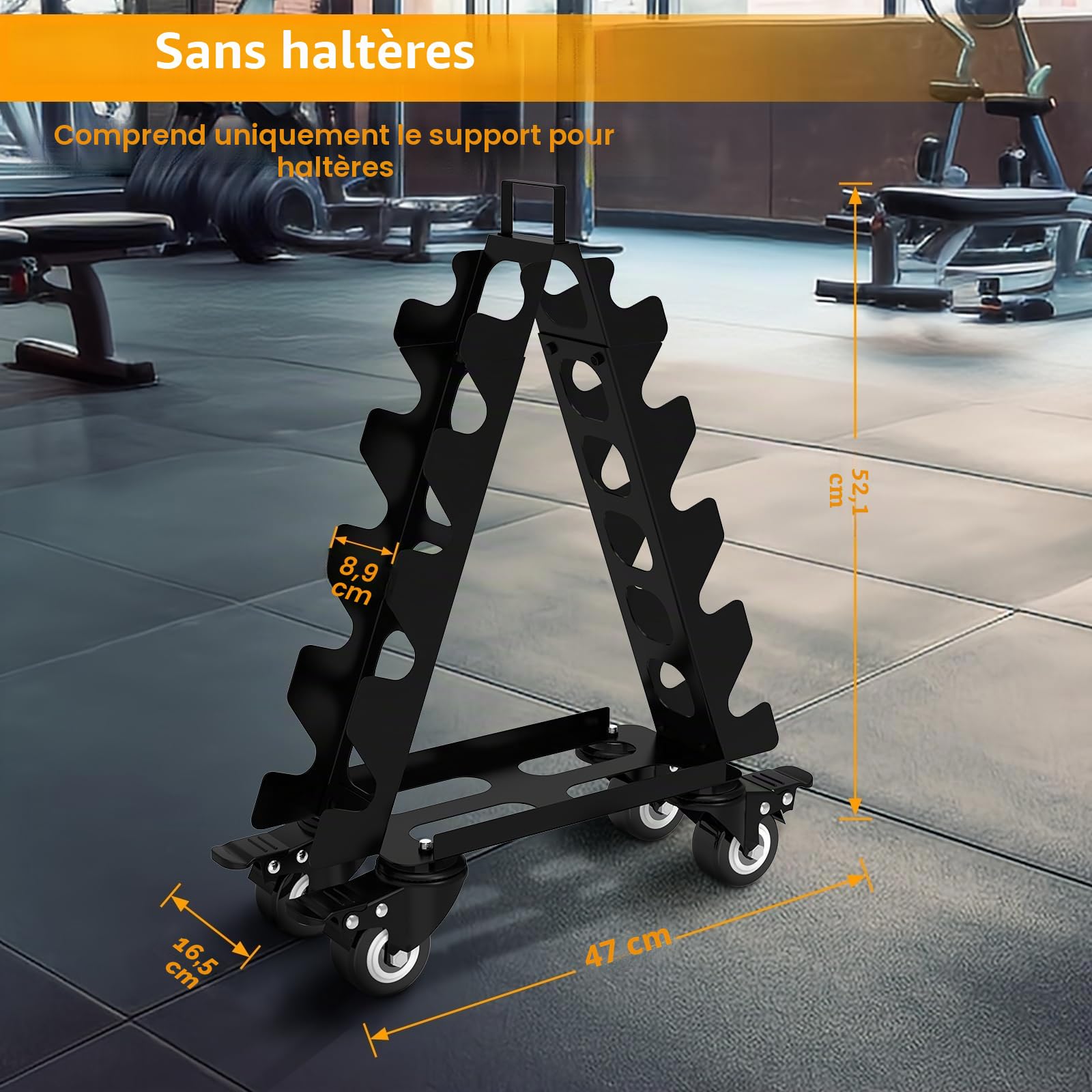 Support d'haltères courts Avec roues-Organiseur de rangement pour haltères - Accessoires de gymnastique - Parfait pour la salle de sport à la maison -Pour enfants/femmes