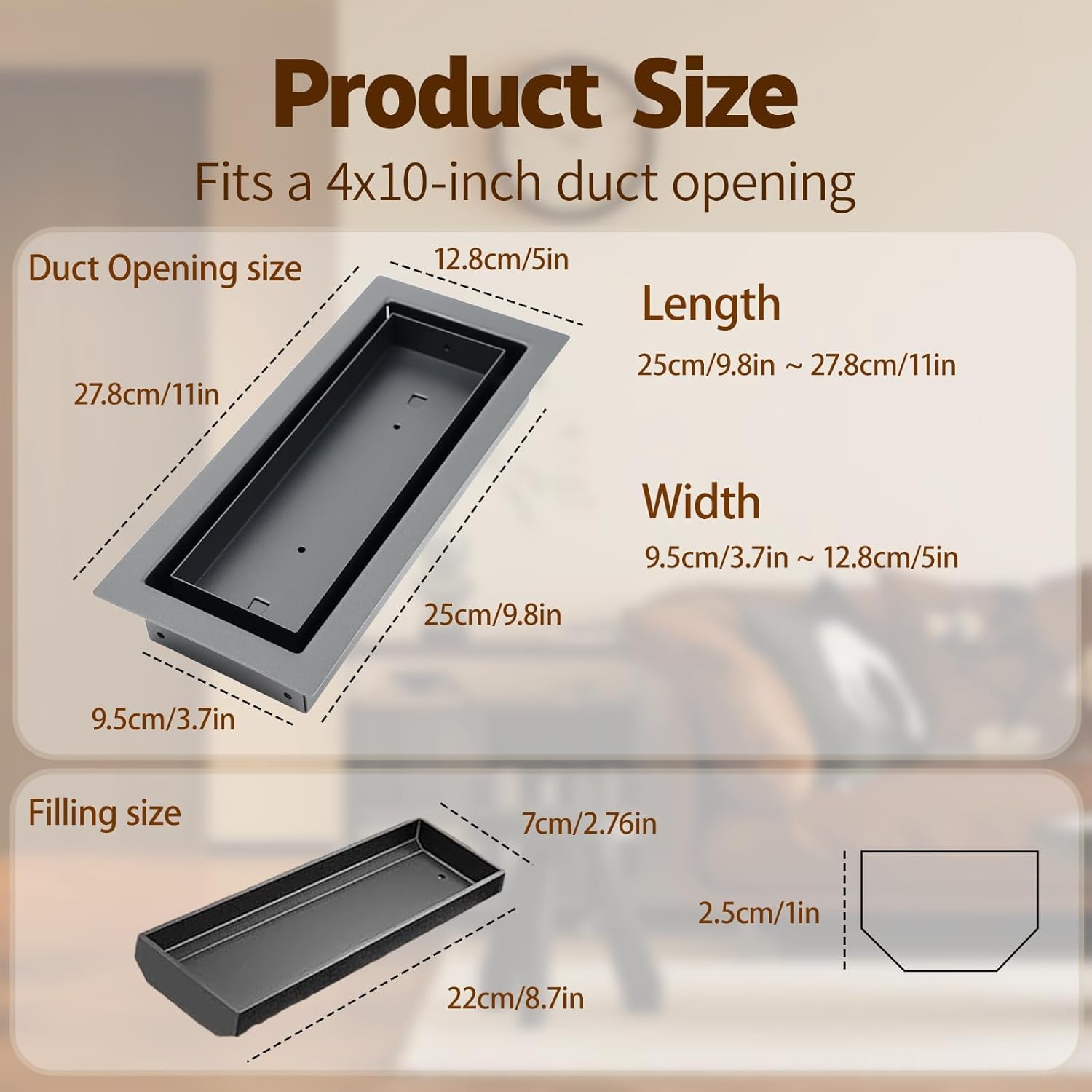 4 Pack 4x10 inch Floor Register, Steel Floor Vent Covers, Drop-in Floor Register, Ideal for Tile, Wood and Other Flooring Inserts, Black