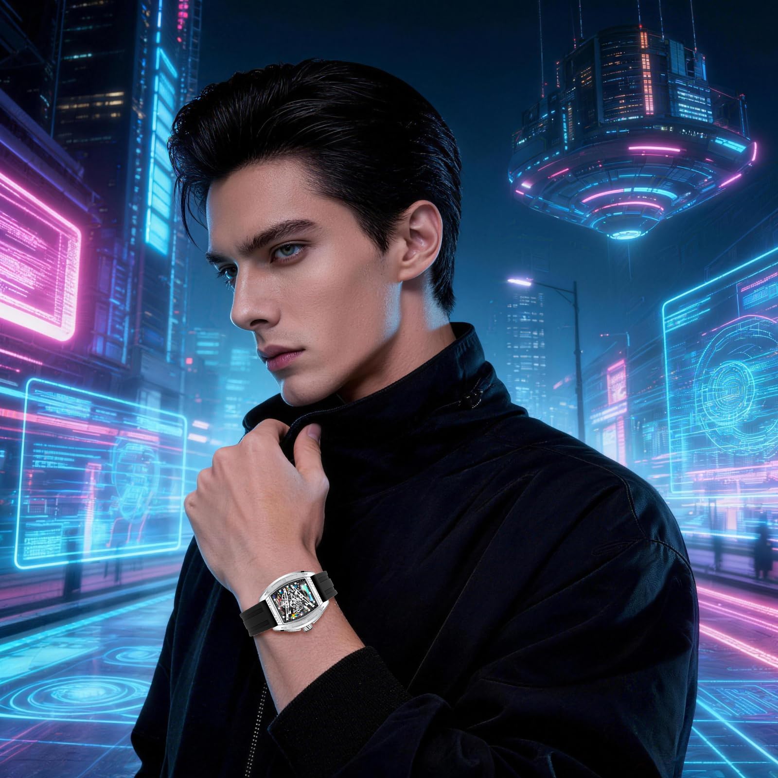 SKMEI Reloj analógico de esqueleto de moda para hombre, de lujo, casual, impermeable, con luminoso