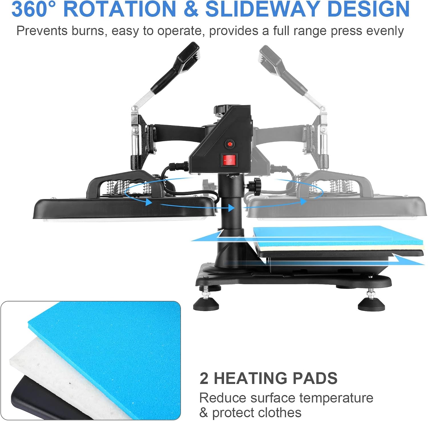 Transfer Press 8-in-1 Hot Press Machine, 38 x 30 cm Multi-Purpose Heat Press with 360° Swivel, Heat Press, Cup Press Around Cups, Hat, Caps and T-Shirt Printing Machine (8-in-1 Black)