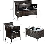COSTWAY 4 Pieces Rattan Patio Furniture Set, Outdoor Wicker Chairs with Coffee Table, Rattan Cushioned Conversation Set for Backyard Balcony Porch Poolside, Black | Outdoor Wicker Rattan Chairs with Coffee Table, Rattan Cushioned Conversation Set for