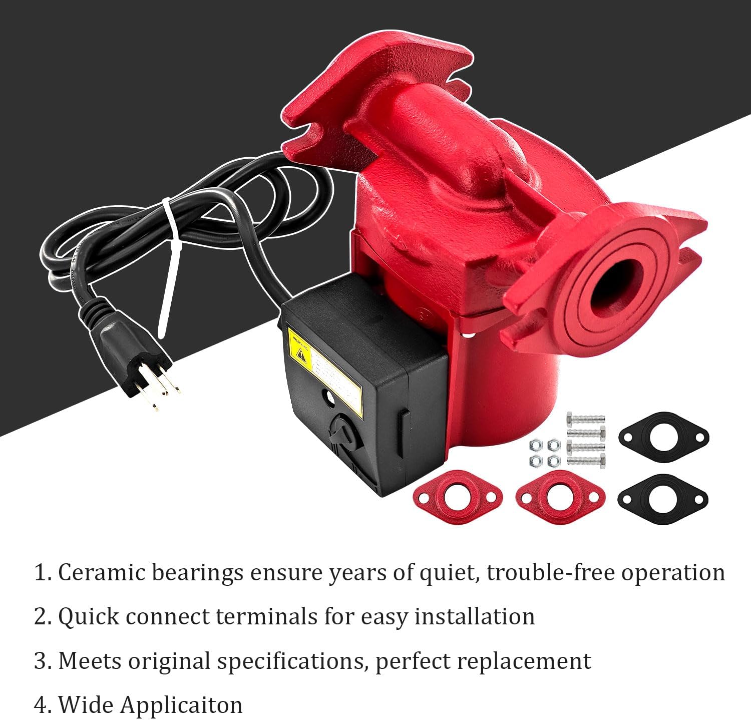 1/3HP Hot Water Circulator Pump compatible with Grundfos UPS26-150F | 115V | 60HZ | 3-Speed Cast Iron Recirculating Pump for Boiler Furnace Circulation Pump replace for 95906630 - w/Flanges 1"