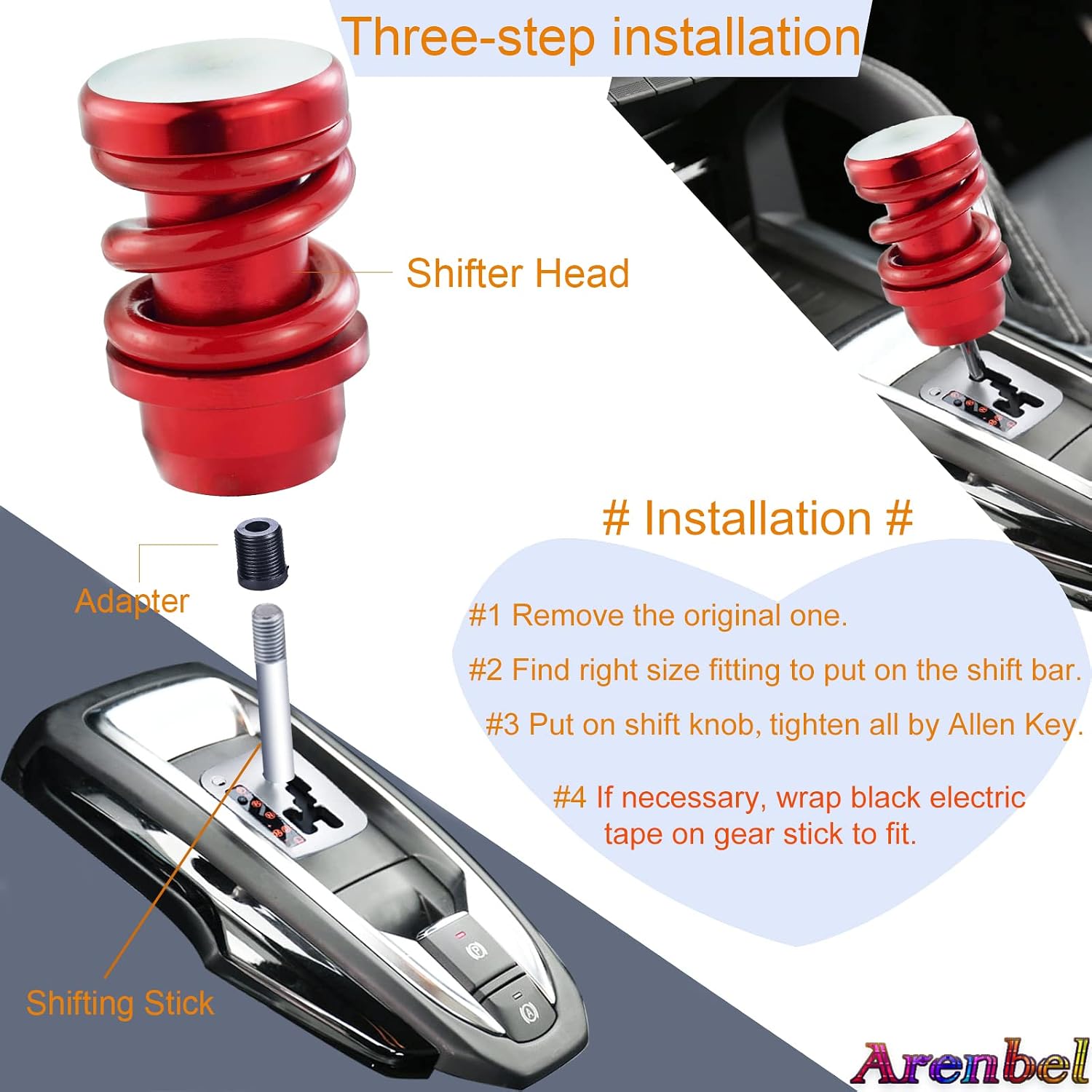 3" Weighted Stick Shifter Handle Knob Spring Style Shift Lever Gear Head Fit Most Manual Automatic Cars, Red