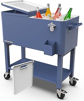 Permasteel Party Cooler with Divider, Removable Basin, Spacious 80-Qt Capacity, Chills 36hrs, Serving Tray, Rolling Ice Chest for Indoor & Outdoor