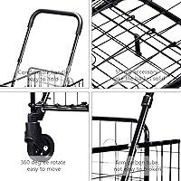 Vista 4 de ReunionG Carrito de compras plegable, carrito de supermercado de doble cesta con barra de mango ancho ajustable y ruedas giratorias, adecuado