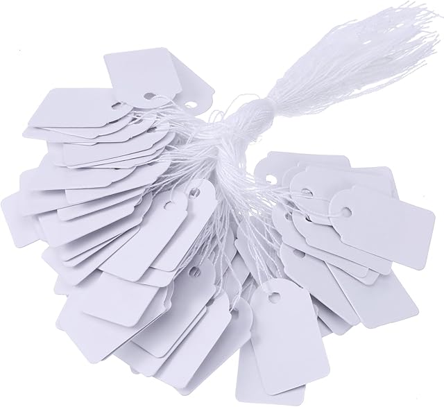 White Price Tags Paper Gift Marking Tags Strung Jewelry Price Labels Clothing Display Tag, 500 Pack (29 x 18 mm)