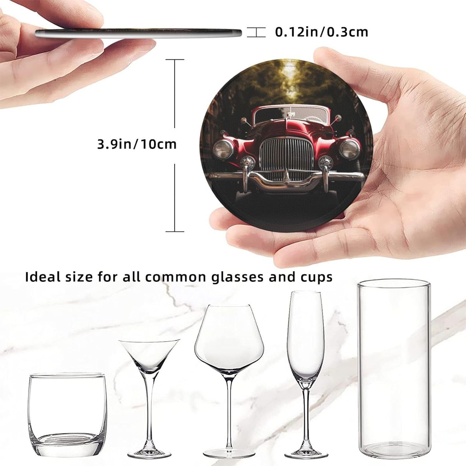 Classic Car Leather Coasters Set of 6 with Holder image 5