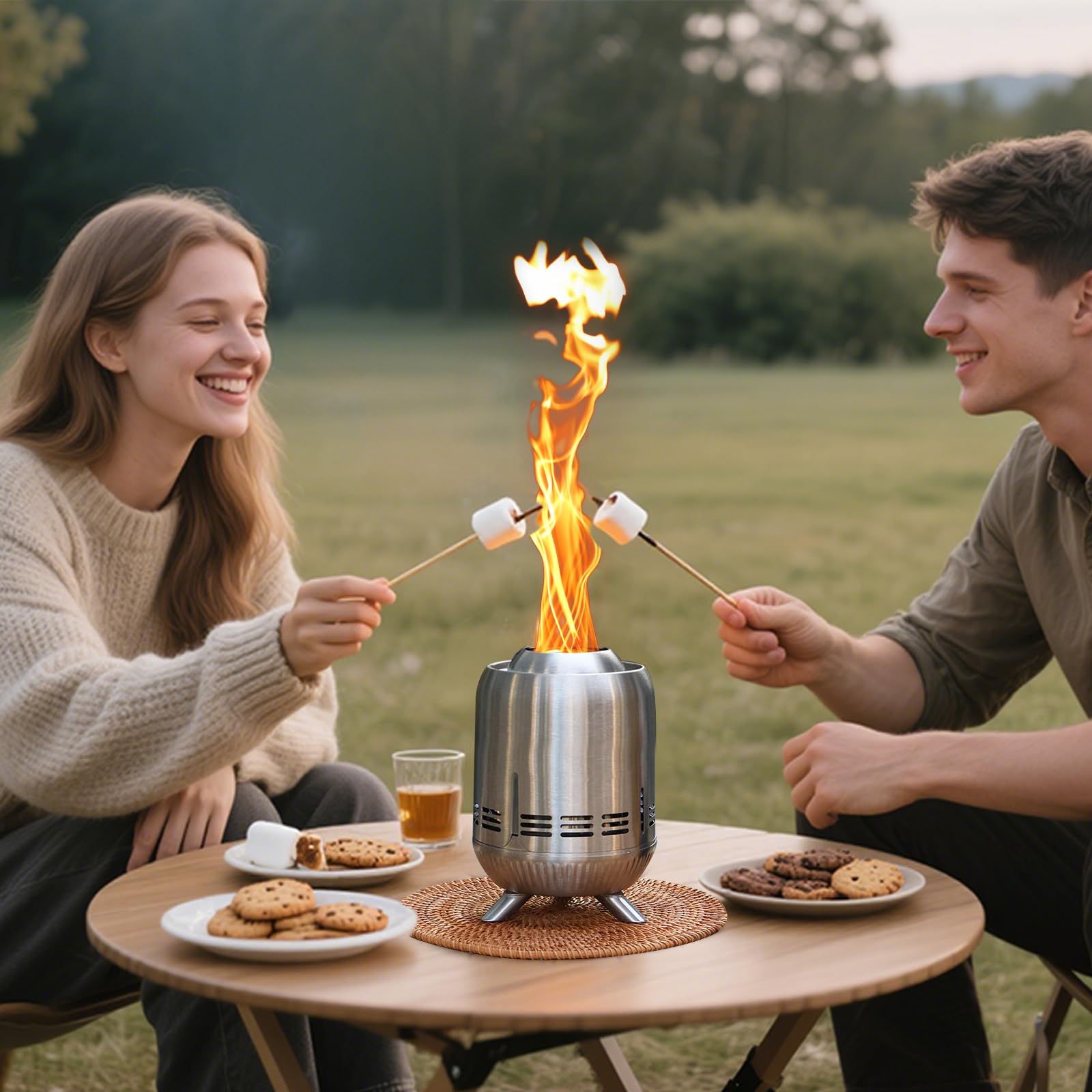 Braciere da tavolo, mini fornello da esterno, in acciaio inox, a bassa combustione di fumo, portatile, alimentato da pellet o legno, per urbani e periferie, con borsa da viaggio