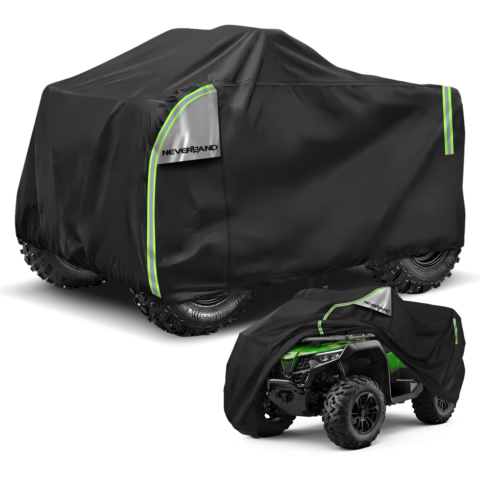 NEVERLAND XL Quad Abdeckplane 210x120x115 cm Orange Wasserdicht UV-Schutz | Reflexstreifen für Sichtbarkeit, winterfest, staubdicht, winddicht mit Schnallen, passend für große ATVs/UTVs, atmungsaktiv