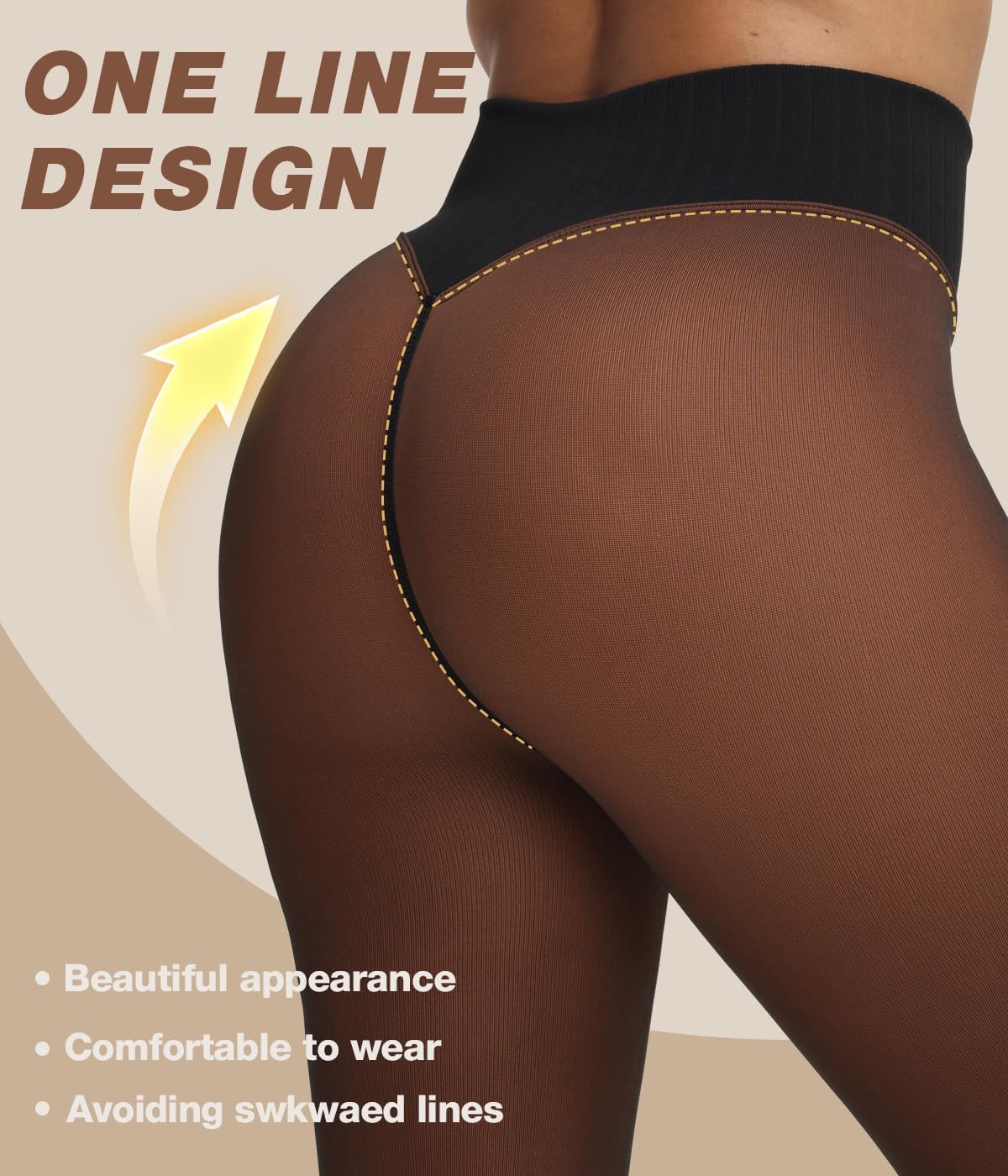 MERYLURE One Seam Fleece Lined Tights Women Fake Sheer Thermal Leggings Tummy Control Butt Lifting Winter Warm Pantyhose - Image 3