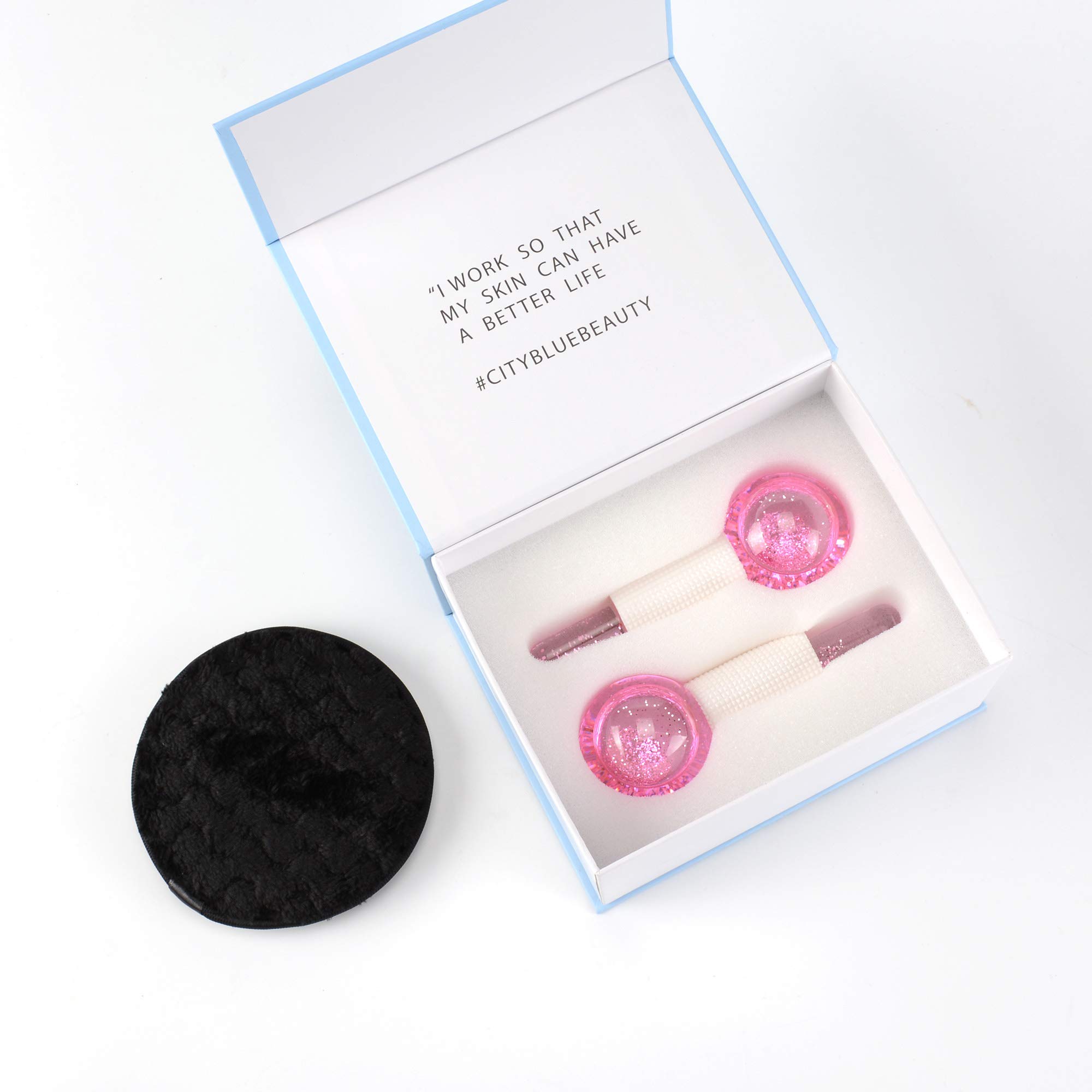 Facial Ice beauty ball- 2PC Globes Pink Facial Roller for Cold or Hot Skin Massagers Globe Durable Quartz Glass fo.