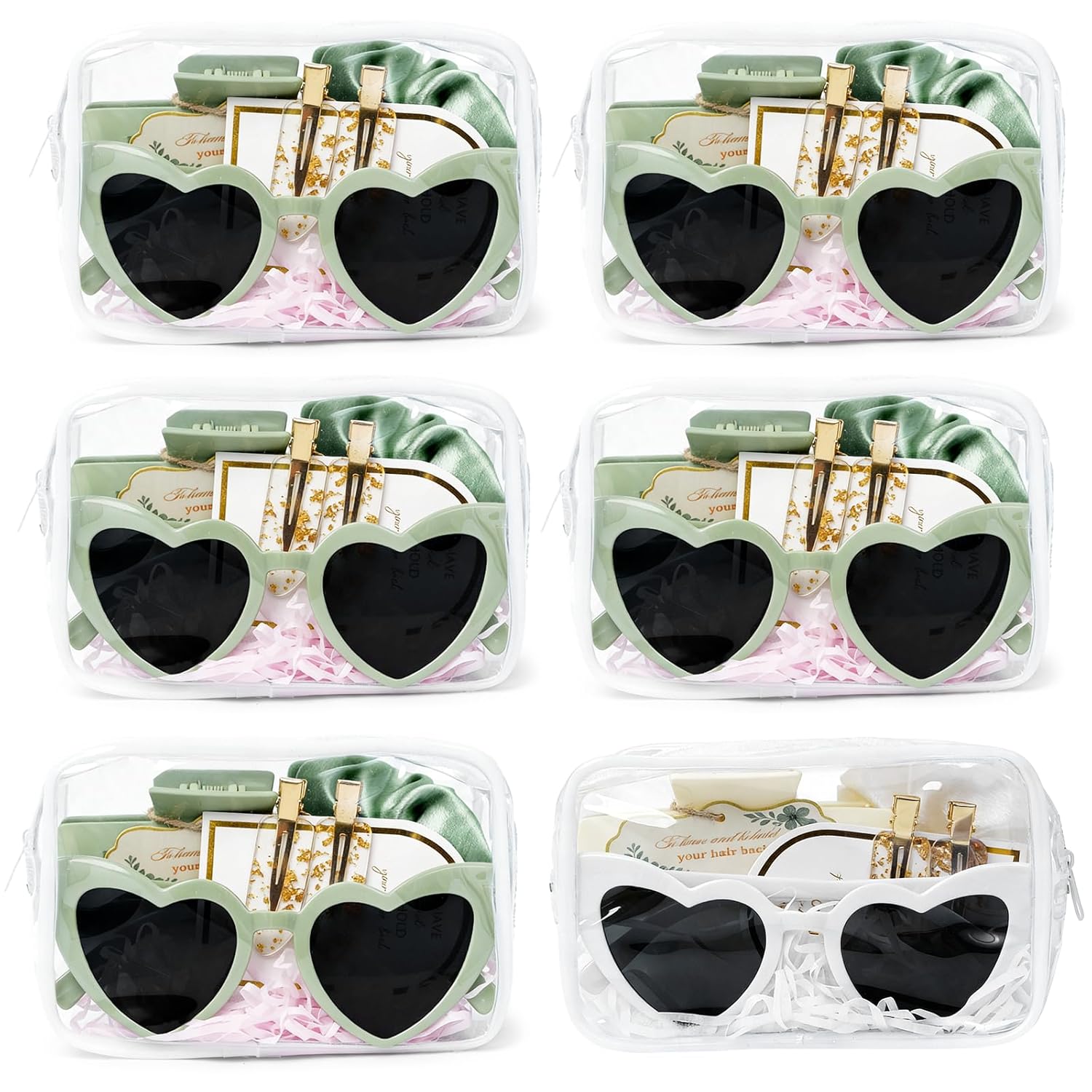36 Pcs Bridesmaid Proposal Gifts – Sage Green Bridal Party Gift Set with Hair Claw Clips, Scrunchies, Heart Sunglasses & Makeup Bag, Bachelorette Party Favors, Wedding & Bridal Shower Gifts for Women