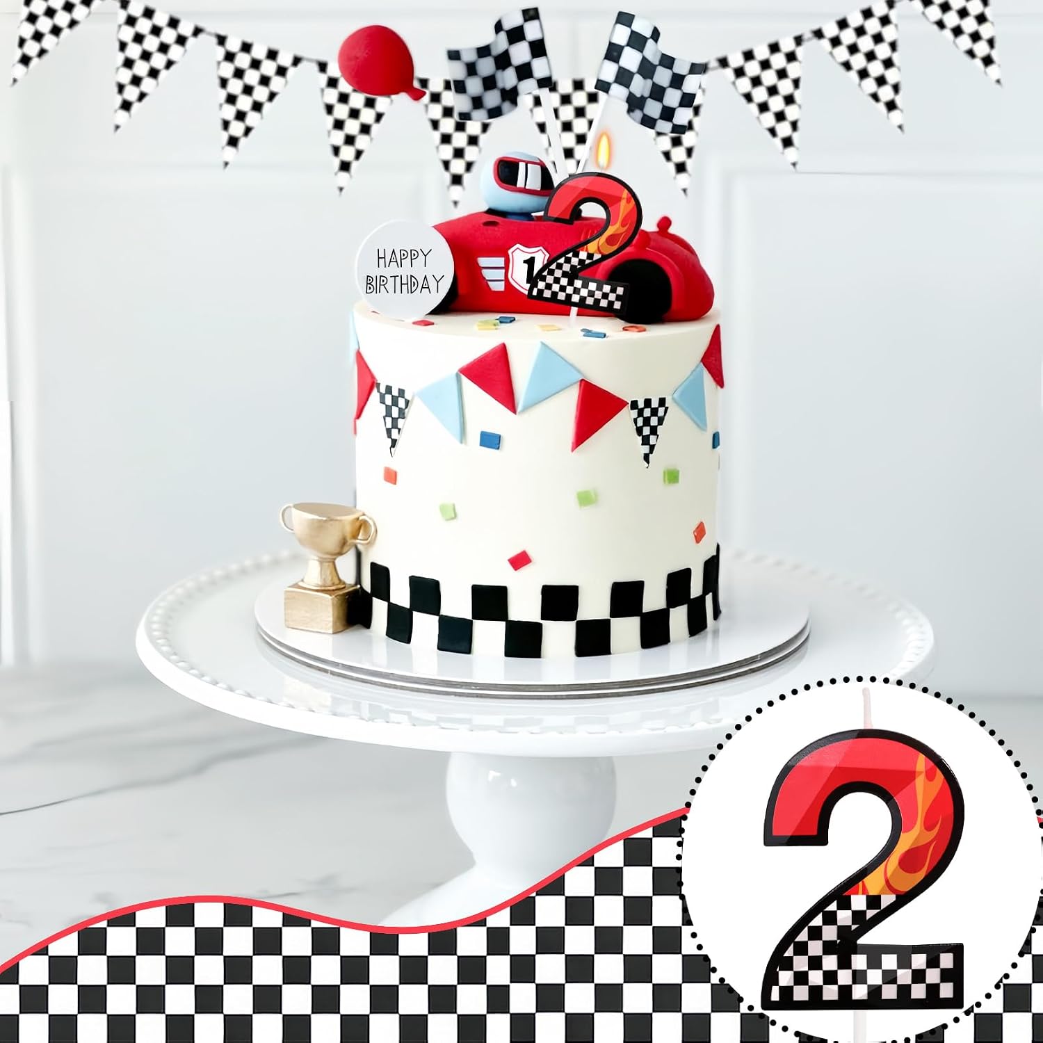 Racing Cars Number 2 Birthday Candle, Two Fast Theme Birthday Decor