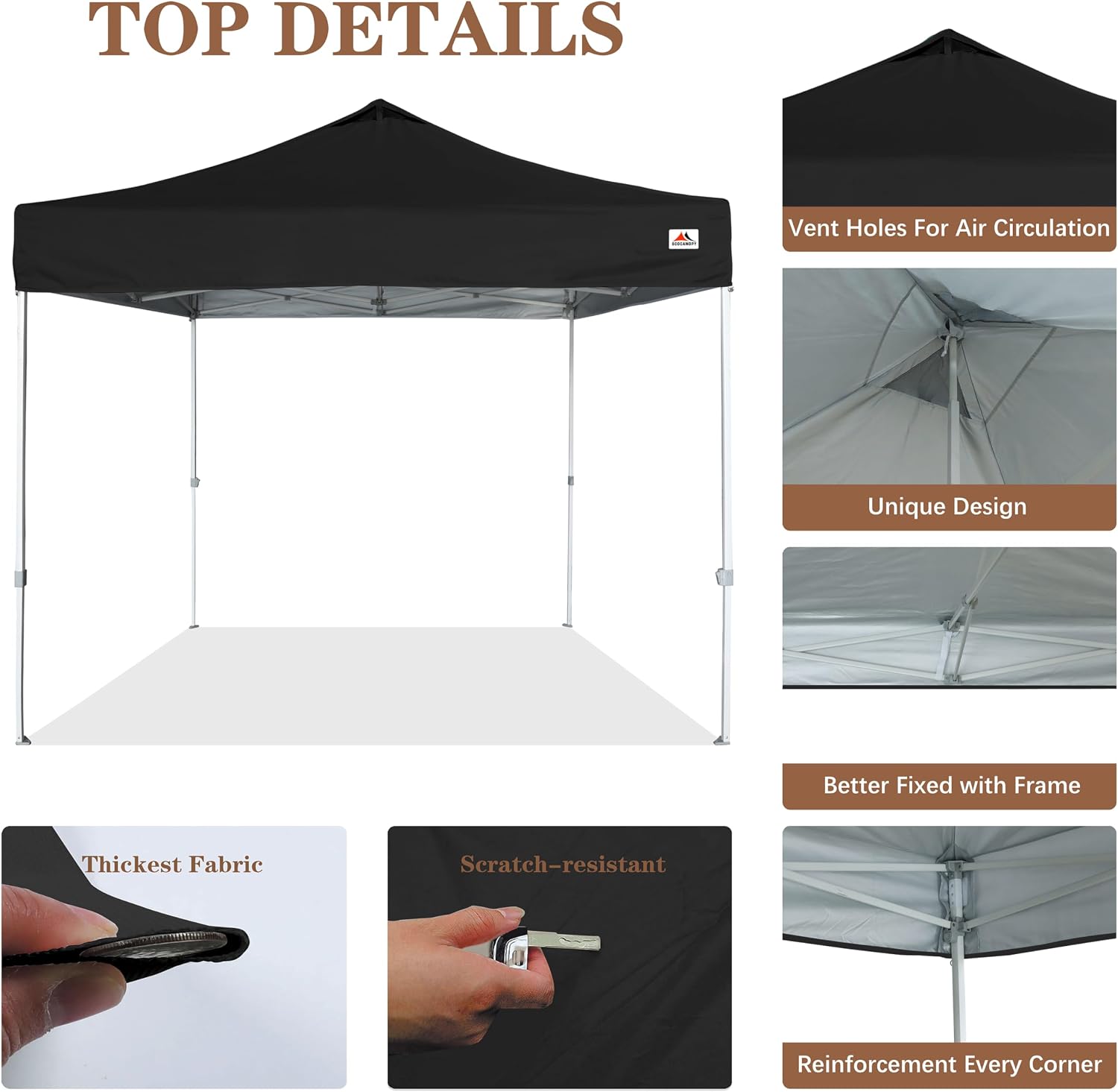 SCOCANOPY Commercial 10x10 Pop Up Canopy Replacement Cover Top with Air Vent,Canopy Cover ONLY, (Black)
