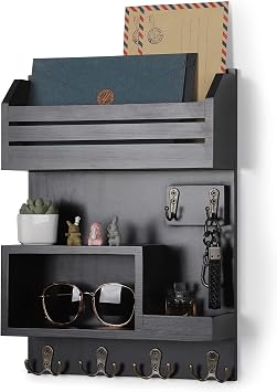 Wall Mount Key Holder Wall Mail Organizer with 6 Metal Key Hooks Key Rack Home Entrance Decor Luxury Black