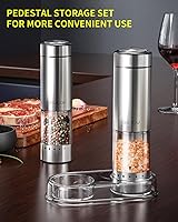 Vista 5 de CIRCLE JOY Juego de molinillo eléctrico de sal y pimienta a pilas con base, molinos de pimienta de acero inoxidable con recipiente de 3.2 fl oz, luz