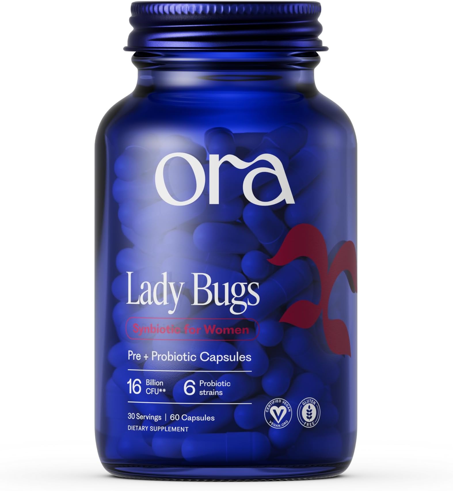 Ora Organic Prebiotics and Probiotics for Women - Lactobacillus for l and Urinary Tract Health, Contains 16 Billion CFU, 6 Strains - 1 Month Supply, 60 Vegan Probiotic Capsules