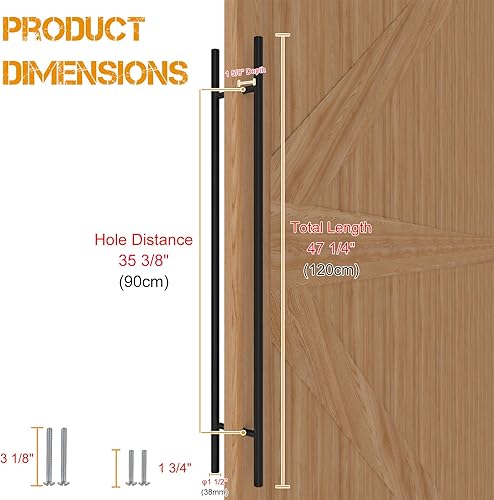 Miniatura 2 de Tirador redondo de acero inoxidable de 48 pulgadas para puerta de doble cara, manija de puerta de granero deslizante francesa, manijas comerciales