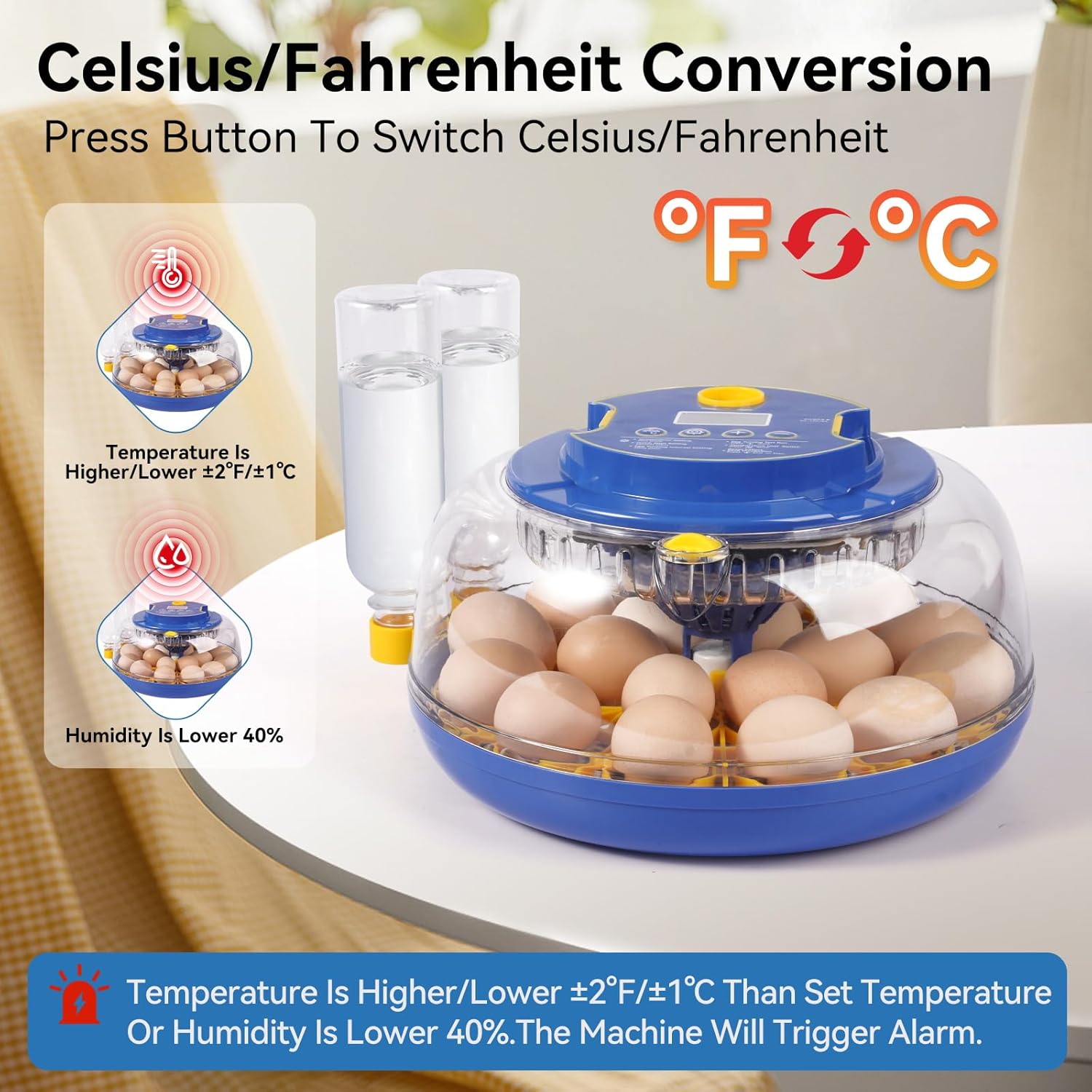 18 Egg Incubators for Hatching Eggs, Chicken Egg Incubator with Automatic Egg Turning and Temperature Humidity Control, 360° Clear View Lid or Home, Farm, Classroom, Hatching Chicken, Duck,Quail,Goose