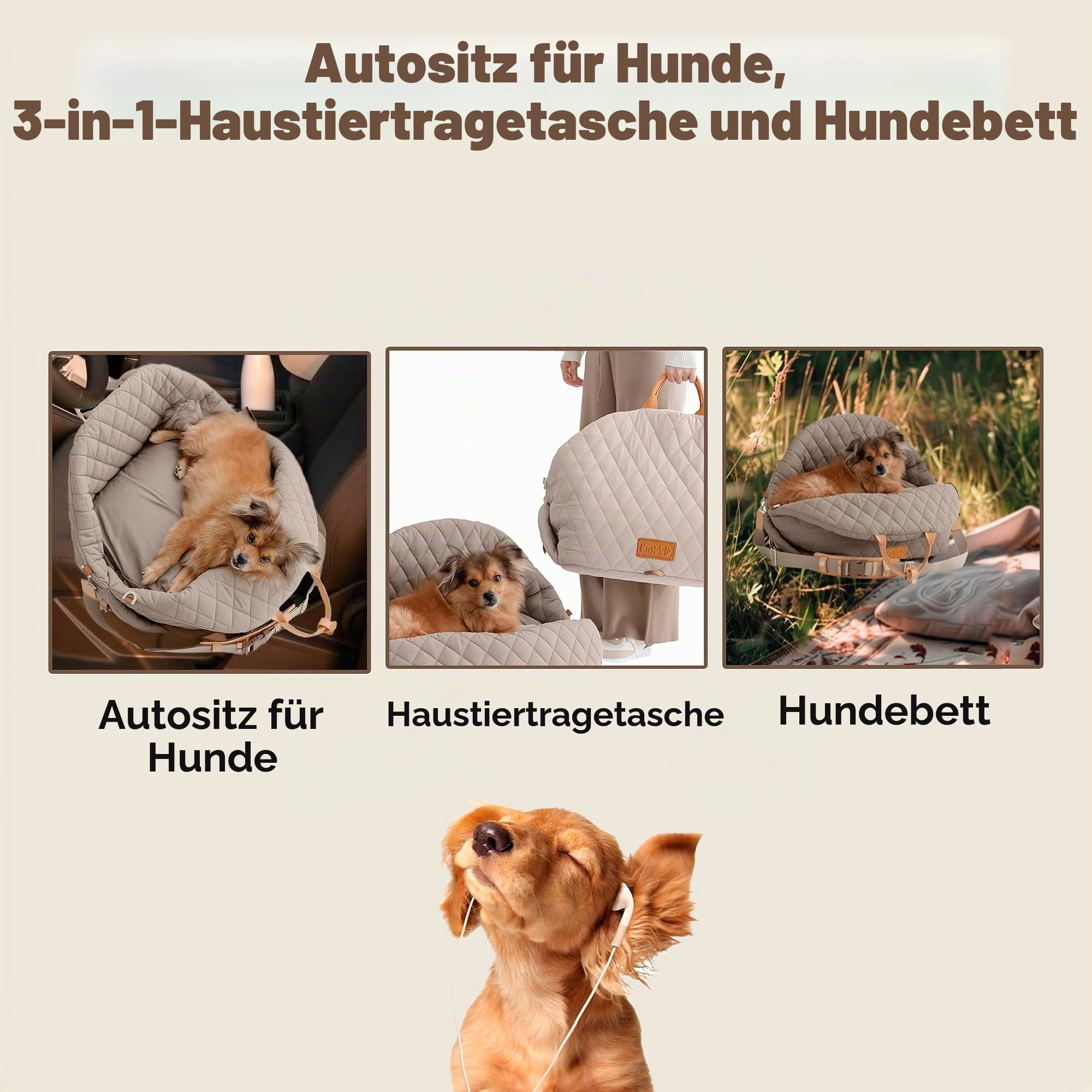 Hundereisetasche 3-in-1 Haustiertragetasche und Welpenautositz mit kleinem Hundekissen 0-8,2 kg, Aufbewahrungstasche, Clip-on-Sicherheitsleine, wasserdichte kleine Hundetragetasche, Grau