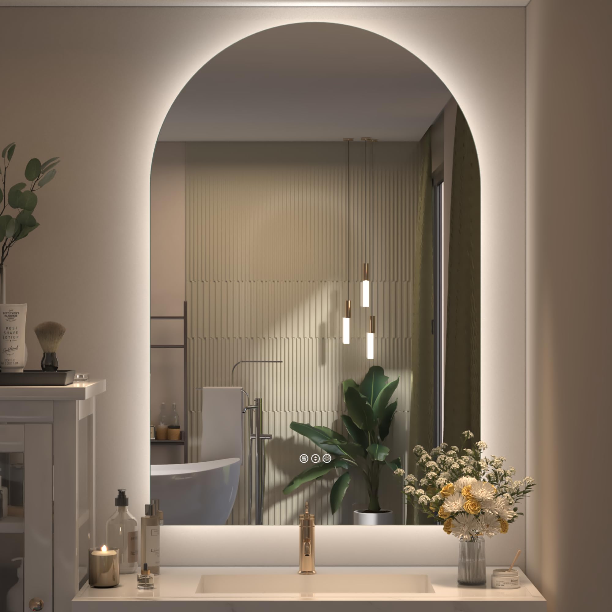 40x28 Inch Backlit Arched LED Bathroom Mirror