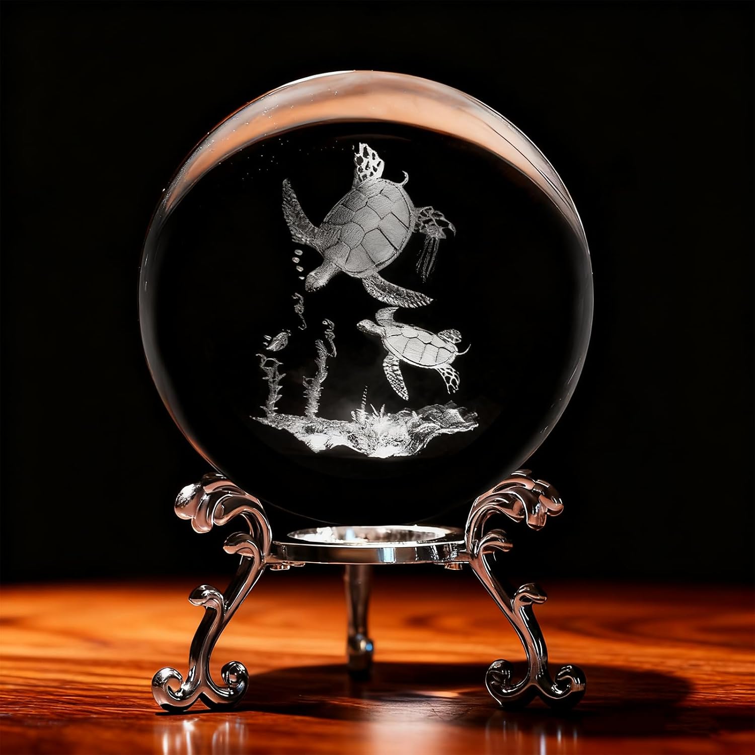 3D Sea Trutle Crystal Ball with Stand 60mm Sea Trutles Glass Paperweight Ball Home Decor Birthday for Women Men Turtle Lovers