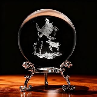 3D Sea Trutle Crystal Ball with Stand 60mm Sea Trutles Glass Paperweight Ball Home Decor Birthday for Women Men Turtle Lovers