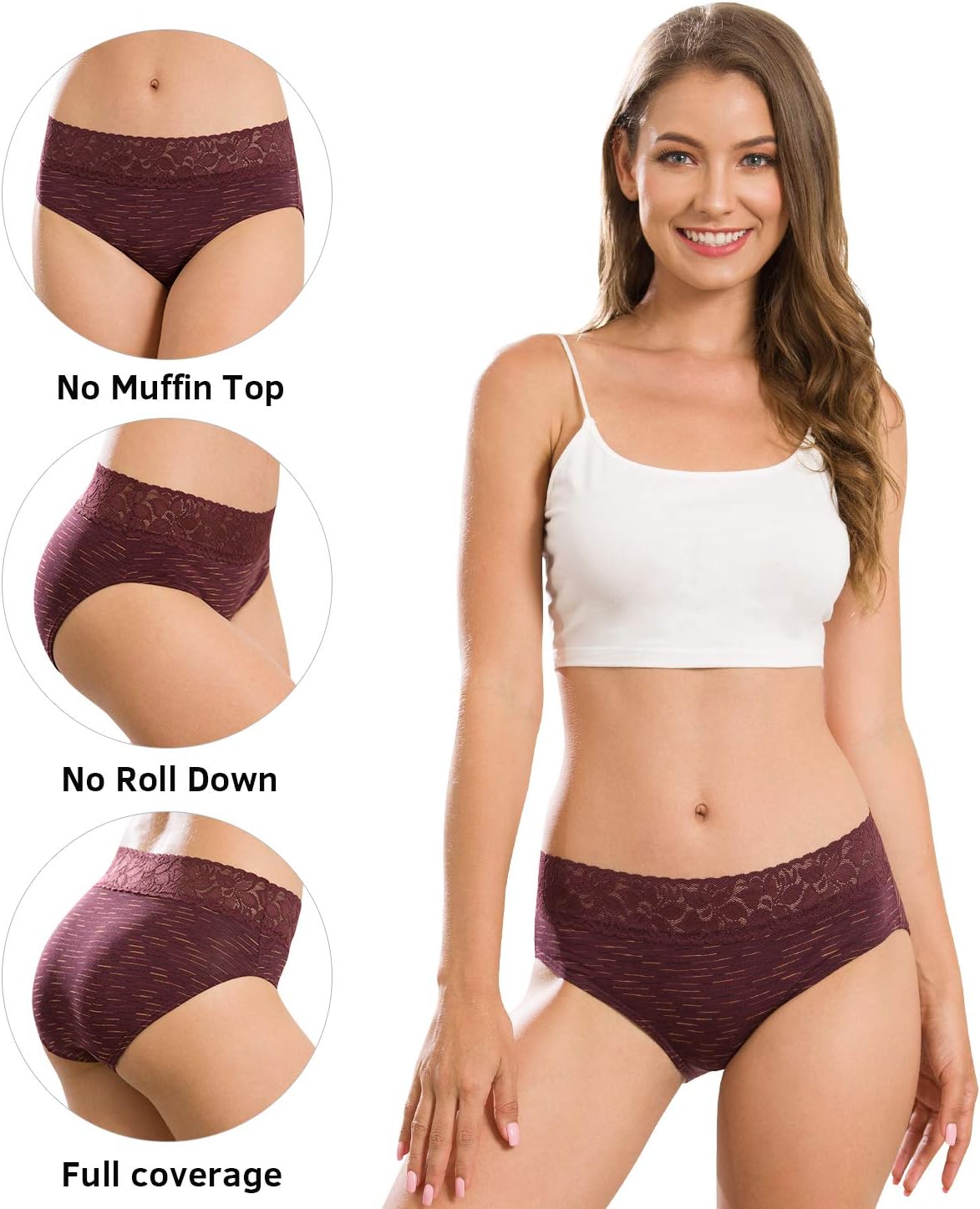 Cotton Hipster Panties for Women Lace Hiphugger Panties Bikini Underwear Pack - Image 2